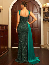 Ribbon Corset Sequin Maxi Prom Dress